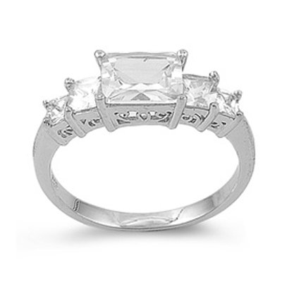 .925 Sterling Silver Engagement Ring, Crafted with 3.00 Carat Total Weight of Princess Cut Stones Made with Top Quality Diamond Colored Cubic Zirconia, Free Shipping, Sale Price Offer, Comes with Free Special Gift Pouch and Box