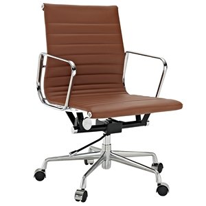 Ribbed Mid Back Office Chair in Genuine Terra Cotta Leather