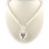 Pink Murano Glass Heart Pendant Freshwater Pearl Lariat Necklace 882