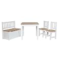Kindersitzgruppe Kinderm�bel Sitzgruppe + Kindertruhenbank Kinderbank Truhenbank in Wei�lack inkl. Spielzeugkiste Stauraum f�r die Spielsachen Set : Anni