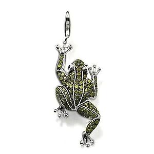 Pendentif charm plaqué argent 925/1000 grenouille verte CZ superbe