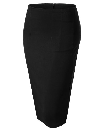 LE3NO Womens High Waisted Pencil Midi Skirt with Stretch