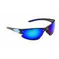 Sunglasses - Men's Black & Blue Wrap Around Sunglasses with Reflective Polycarbonate Shatterproof Lenses - Men's Sports Spider Sunglasses + Free Protective Drawstring Pouch, Cleaning Cloth & Sports Cord