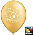 (12) 50th Anniversary Latex Balloons 11" Gold Color and Heart Design