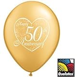 (12) 50th Anniversary Latex Balloons 11" Gold Color and Heart Design