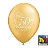(12) 50th Anniversary Latex Balloons 11" Gold Color and Heart Design