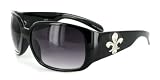 Fleur de Lis Black Fashion Sunglasses with Genuine Swarovski Crystals and Flower Adornment for Stylish Women (Tortoise)