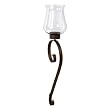 37" Brown Iron Scrolling Wall Sconce with Glass Hurricane