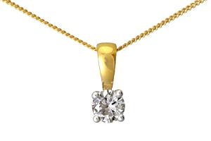 Diamond Solitaire Pendant, 18ct Yellow Gold Ij/I Round Brilliant Certified Diamond Pendant, 0.33ct Diamond Weight 46cm