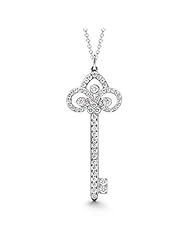 Valentines Day Gifts Bling Jewelry Fleur De Lis Key CZ 925 Silver Pendant