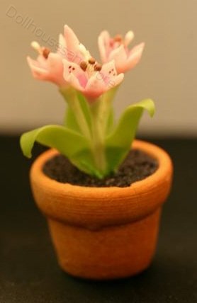 Buy Miniature Artisan Clay Pot with Pink Star Flowers
