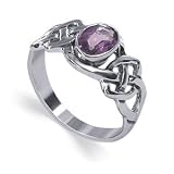 SterlingSilverOvalShapedAmethystCubicZirconiawithEndlessKnotPolishedFinished3mmWideBandRingSize8