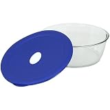 Pyrex Storage Deluxe 3-Quart Round Dish, Clear with Blue Lid