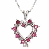 Sterling Silver Genuine Diamond Accent and Genuine Ruby open Heart Pendant