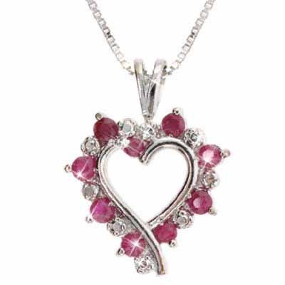 Sterling Silver Genuine Diamond Accent and Genuine Ruby open Heart Pendant