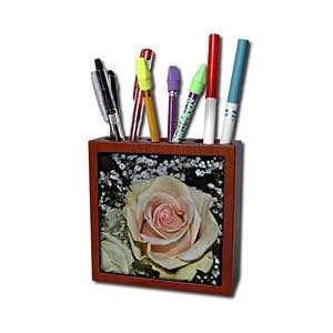 WhiteOak Photography Floral Prints - Porcelain Rose Rose that looks like Porcelain - Tile Pen Holders-5 inch tile pen holder