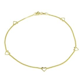 14K Heart Station Anklet 9 by 
