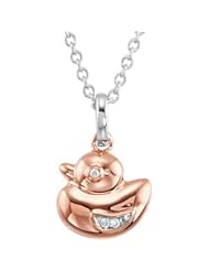 14K Rose White Gold 16.00 Inch Youth Duck Diamond Necklace With Packaging