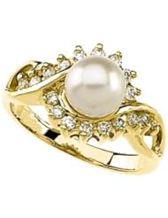 Ann Harrington Jewelry 14k Yellow Gold 7 mm Cultured Pearl And 1/3 Ct Tw Diamond Ring