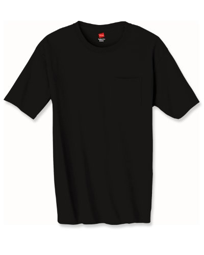 Hanes Heavyweight Tagless Pocket Tee, Black, Large