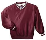 NEW Sport-Tek - V-Neck Wind Shirt with Stripe Trim Maroon/White-XS