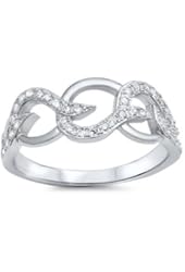 Sterling Silver CZ Simulated Diamond Chain Links 7MM Ring