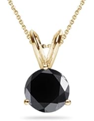 1.50 Cts Round AA Black Diamond Solitaire Pendant in 14K Yellow Gold