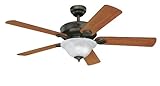IMAGE OF Westinghouse Lighting 7236720 Bethany Two-Light 52-Inch Reversible Five-Blade Indoor Ceiling Fan, Oil-Rubbed Bronze with Frosted White Alabaster Glass Bowl