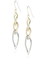 14K Yellow and White Gold High Polished Marquise Shape Links Dangle Earrings