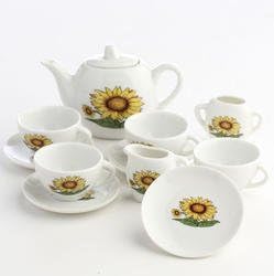 12 Piece Doll or Child Size Ceramic Sunflower Decorated Tea Party Set