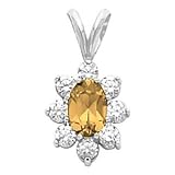 14K White Gold Golden Topaz and Diamond Pendant