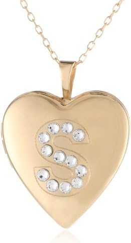 Momento Lockets Gold over Silver Swarovski Crystal Initial S Locket Necklace, 18"
