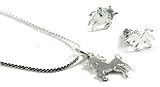 18k White Gold Layered Unicorn Charm Necklace & Earrings Set ~ GIFT BOXED!!