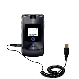 Coiled Power Hot Sync and Charge USB Data Cable w/ Tip Exchange for the Motorola MOTORAZR V3t - Gomadic Brand