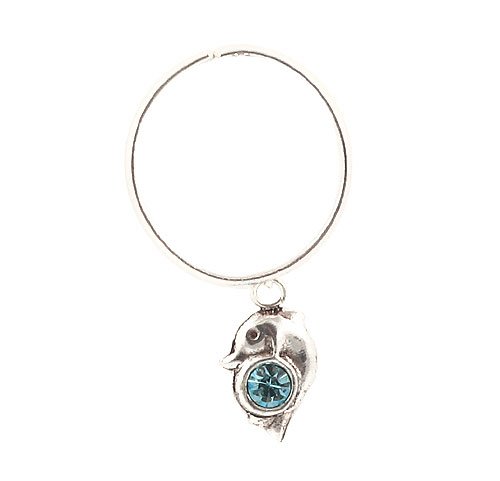 Toe Ring - Sterling Silver Dangling Dolphin with Blue Topaz-like Stone Toe Ring