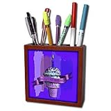 Beverly Turner Birthday Design Happy 116th Birthday Strawberry Ice Cream Cone on Abstract Purple Tile Pen Holders 5 inch tile pen holder