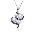 Sterling Silver Black Diamond & Pearl Pendant, 18"