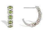 14K White Gold Genuine Round Peridot Hoop Earrings