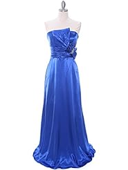 A-line Strapless Satin Natural   Waistline Floor Length Lace  Ruched Bridesmaid Dress  With a Bow(s)