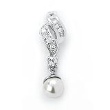 Beautiful and Understated Solid Sterling Silver Cubic Zirconia Rhodium Plated Pendant With Simulated Pearl. This Pendant comes with a 16 Solid Sterling Silver Cable Chain.