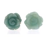 Hand Carved Jade Flower Earrings with Sterling Silver and Platinum Overlay Friction Posts