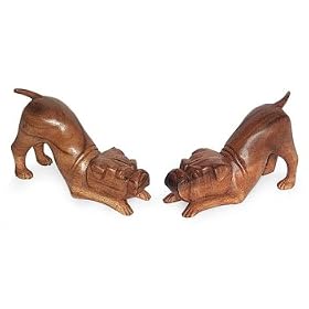 Wood statuettes, 'Bulldog Brothers' (pair)