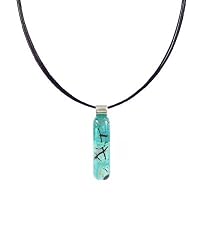 Necklace / Pendant - XP-74- Genuine Handmade Dichroic Glass Pendant Hung on a 16" Stainless Steel Black Colored Multi-Strand Cord + 2" Extension Chain ~ .925 Sterling Silver