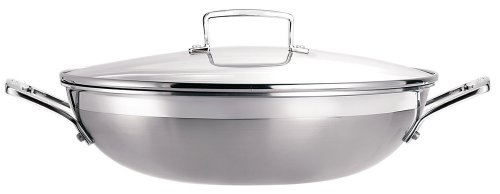 Le Creuset 96201130001000 3Ply-WOK multistrato con coperchio in vetro e rivestimento antiaderente, 30 cm