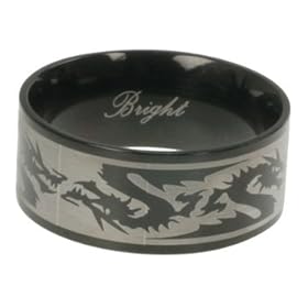 316L Stainless Steel Ring with IP black dragon design. Width: 10mm