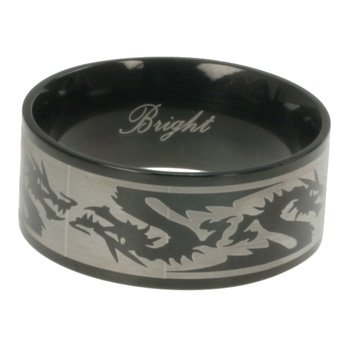 316L Stainless Steel Ring with IP black dragon design. Width: 10mm