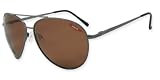 SOS Polar Max Satin Gunmetal Skipper Sunglasses w Black Tips & Brown Lens by