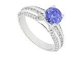 Tanzanite and Diamond Engagement Ring : 14K White Gold - 1.25 CT TGW