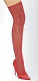 5 Inch Heel Thigh High Fishnet Boot (Red PU;7)
