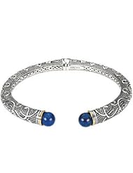 925 Sterling And 14K Yellow Gold And Sterling Silver Genuine Lapis Cab Bracelet